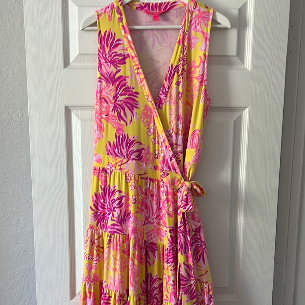 Lilly Pulitzer Floral Yellow and Pink Wrap Dress